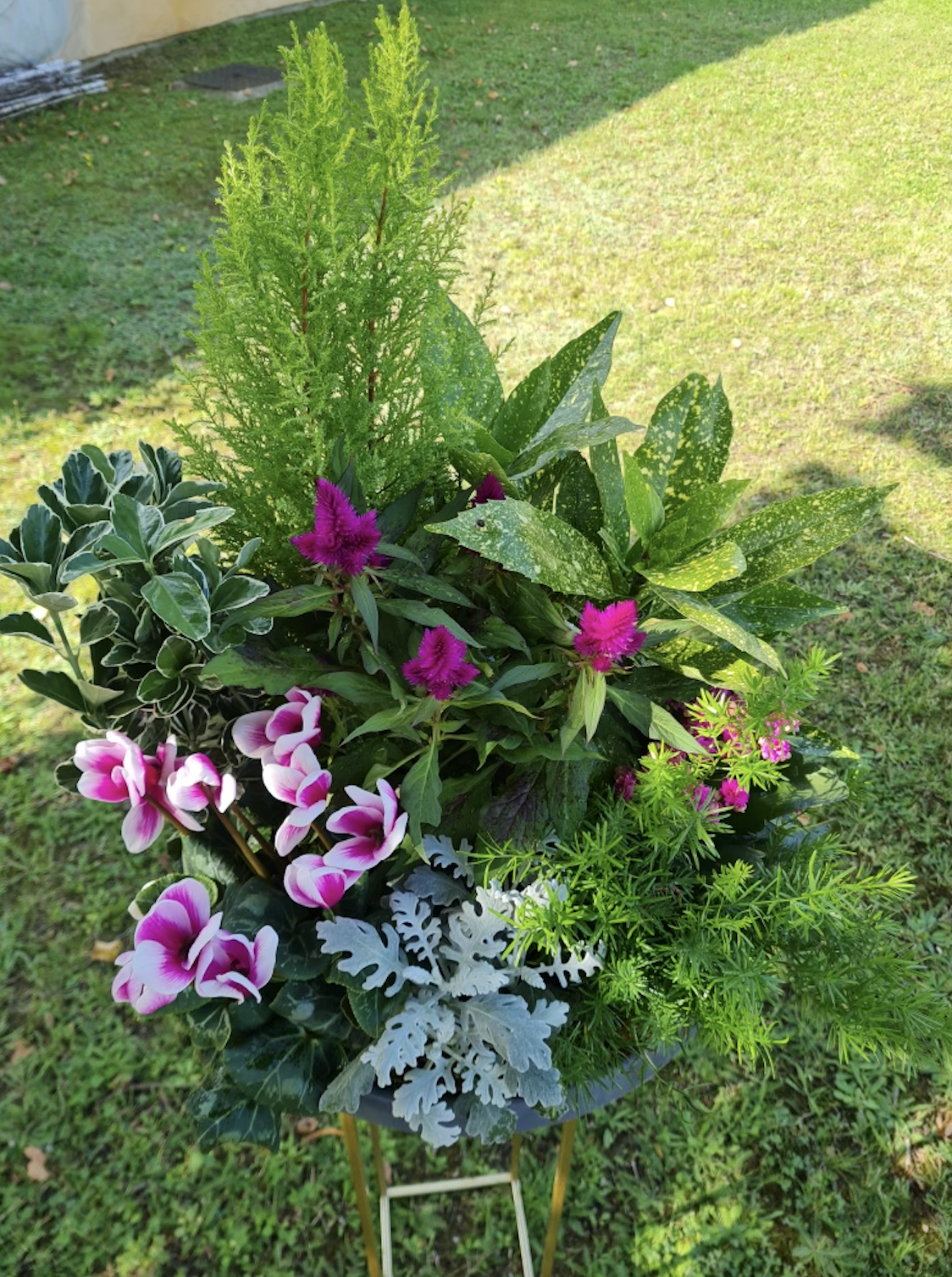Composition extéirieur pour cimetière chez votre fleuriste Côté Fleurs Création à Roanne 